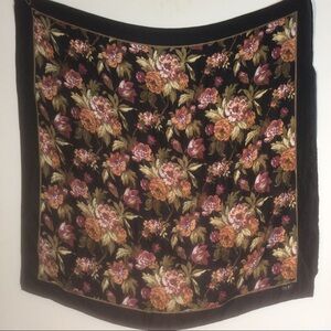 Club 7 Echo Burgundy Brown Floral Scarf Apx 32" Square *FEELS SILK - DAMAGE
